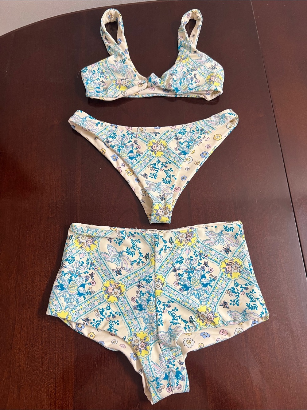 🌞 Cabana Del Sol NWT Reversible Floral Print 3 Piece Bikini Set women size S